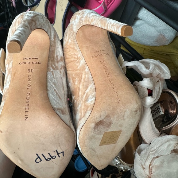CHLOE’ GOSSELIN ROSIE VELVET MULE HEELS ICE PINK 36 - Picture 11 of 11